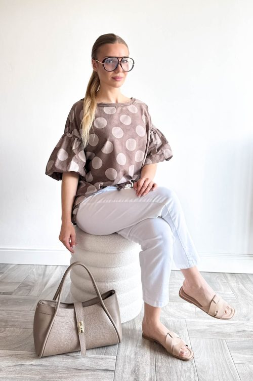 BLUZKA KROPY OVERSIZE BAWEŁNA czekolada