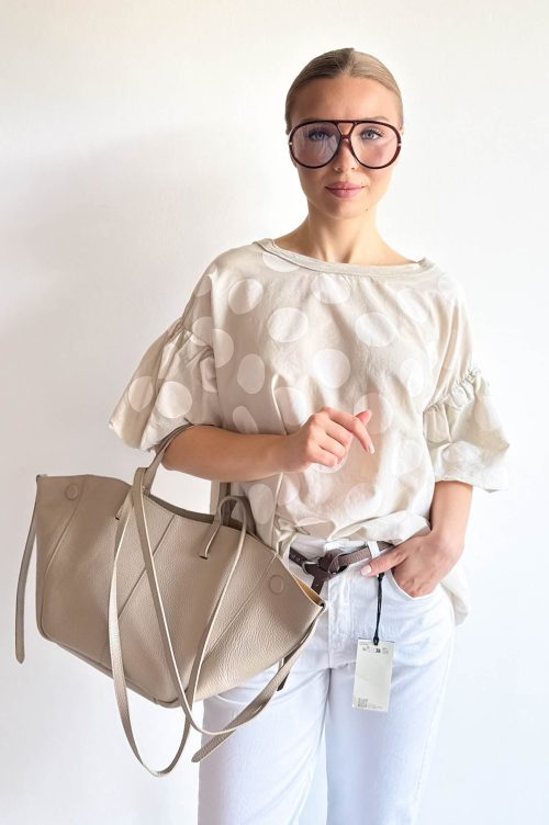BLUZKA KROPY OVERSIZE BAWEŁNA tiramisu