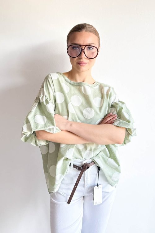 BLUZKA KROPY OVERSIZE BAWEŁNA pistacja