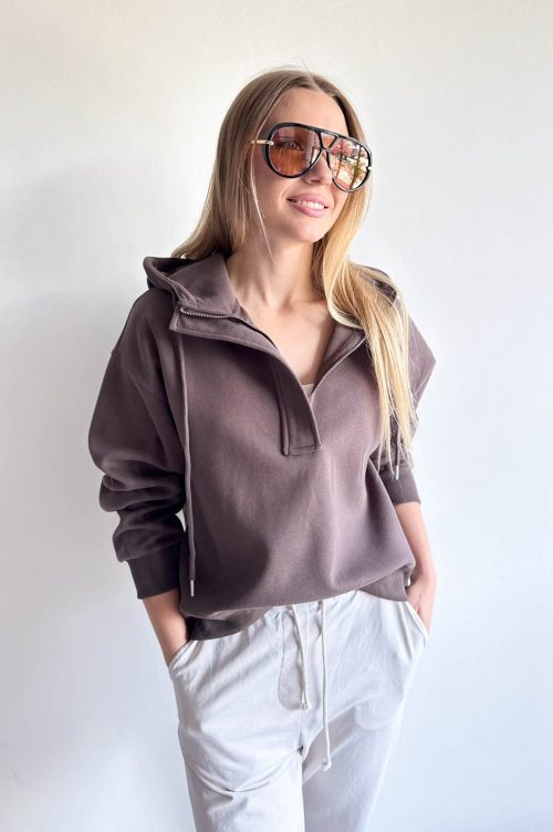 BLUZA HALF ZIPP czekolada - rozmiar S/M