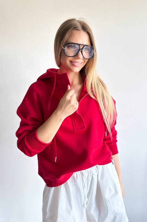 BLUZA HALF ZIPP czerwona - rozmiar S/M
