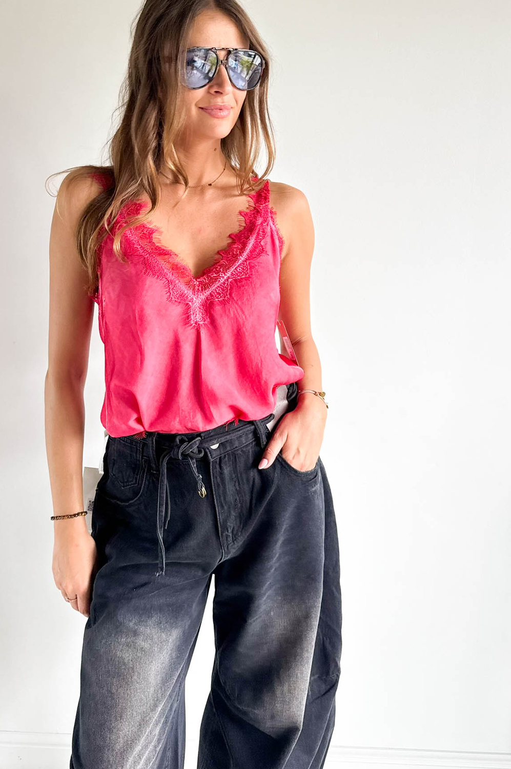 TOP SATYNA - KORONKOWE RAMIĄCZKO malina S/M/L - obrazek 4
