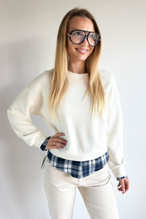 BLUZA Z KRATĄ - KREM - rozmiar XS/S/M