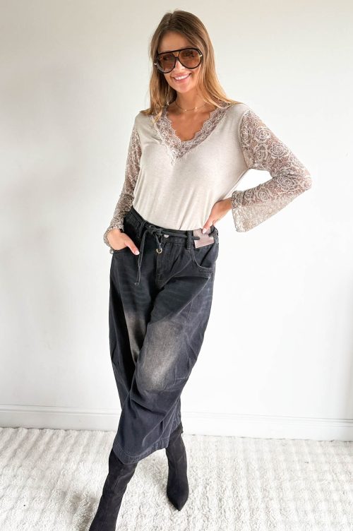 BLUZKA SILK KORONKA SZPIC fango - rozmiar XS/S/M