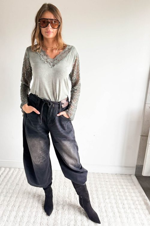 BLUZKA SILK KORONKA SZPIC szafir - rozmiar XS/S/M