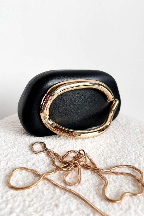 TOREBKA CLUTCH Z RZEŹBIARSKIM UCHWYTEM POŁYSK czerń