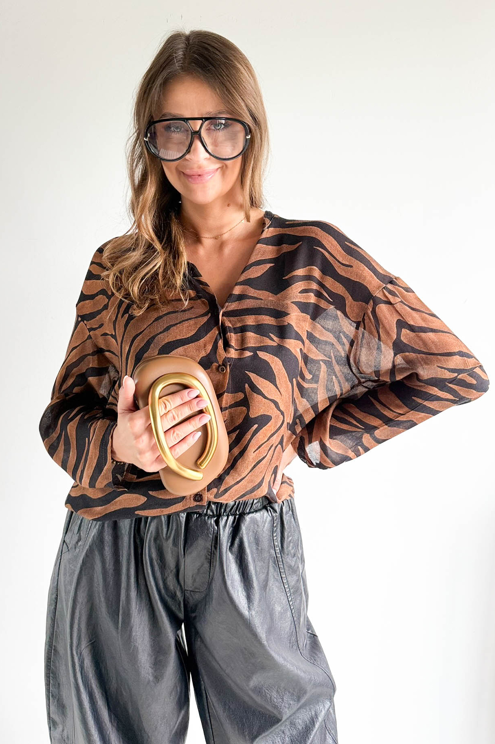 KOSZULA PRINT ZEBRA karmel - rozmiar UNI