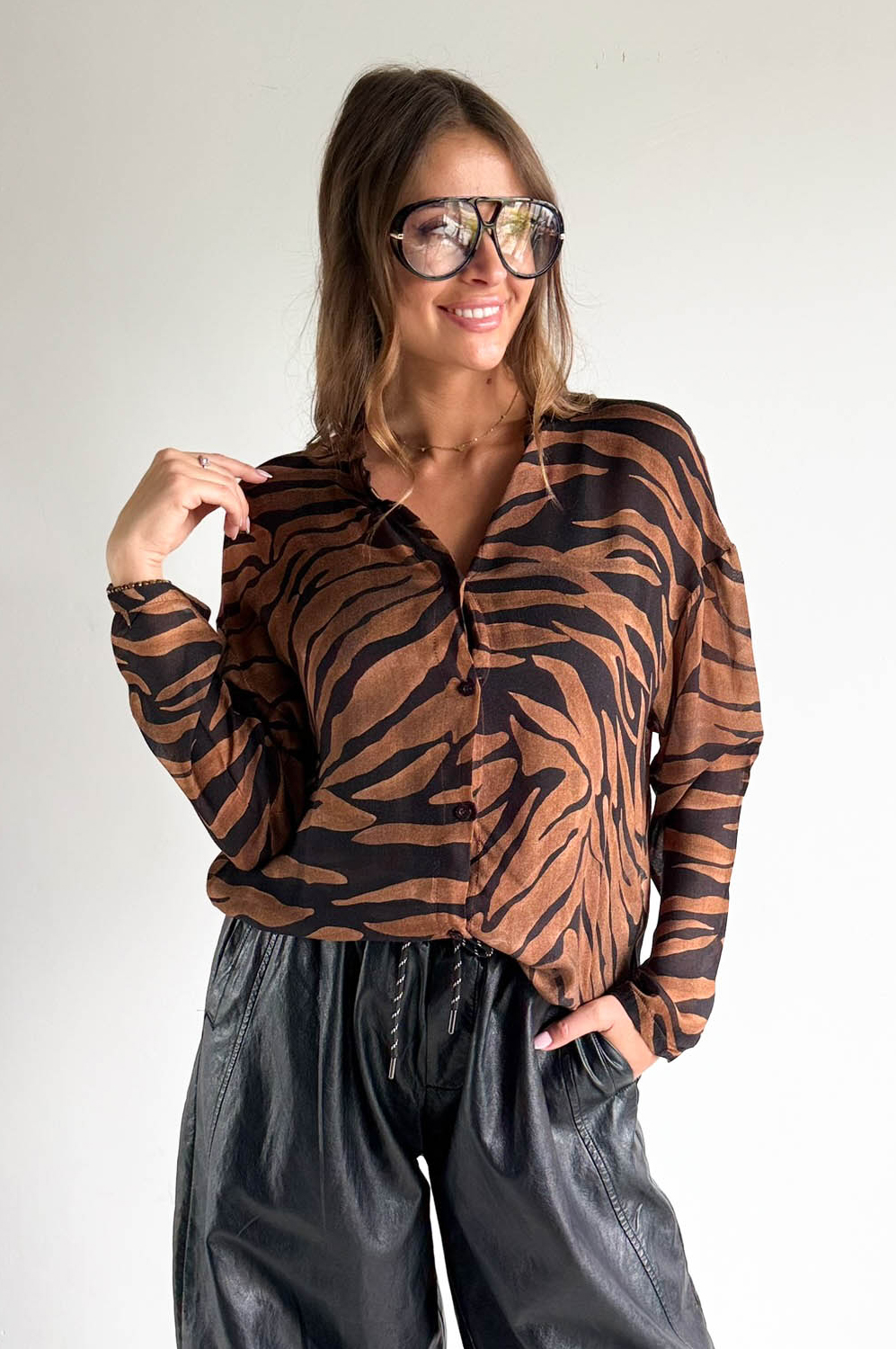 KOSZULA PRINT ZEBRA karmel - rozmiar UNI - obrazek 5