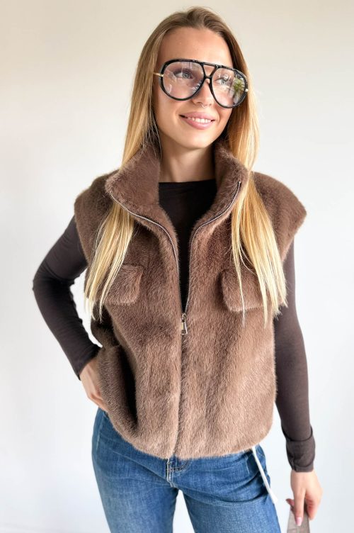 FUTERKO-KAMIZELKA KRÓTKI WŁOS mleczna czekolada-rozmiar S/M/L