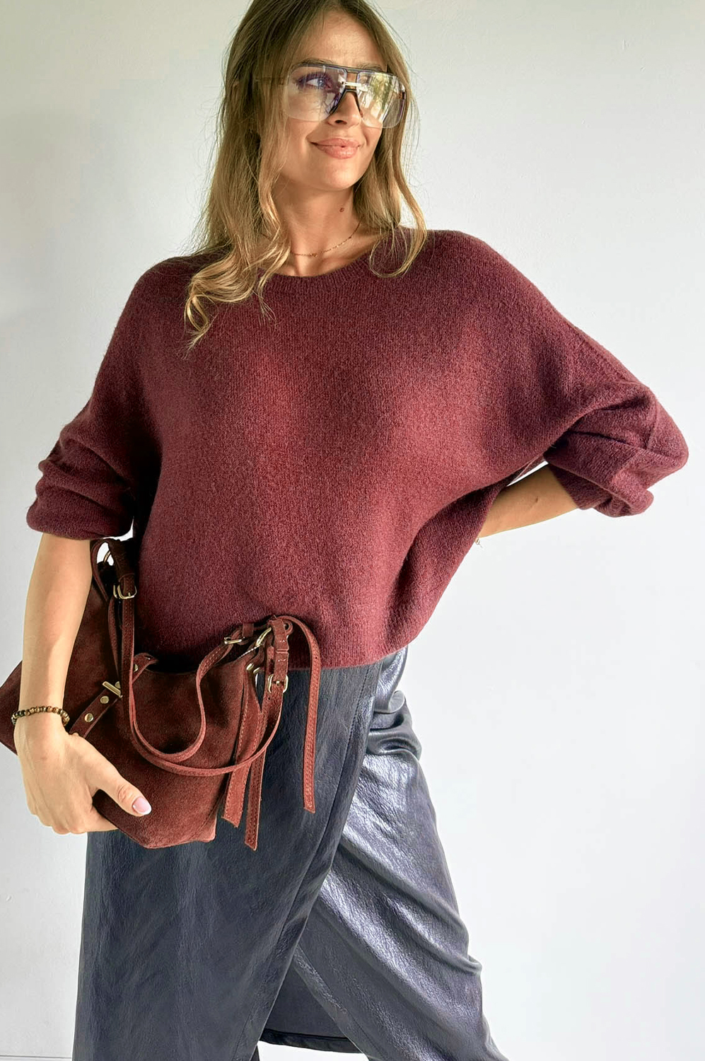 SWETEREK BABY ALPAKA 30% czerwone wino -rozmiar S/M/L